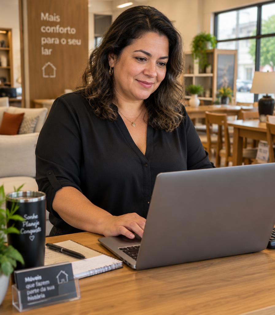 Empreendedora analisando clientes no computador